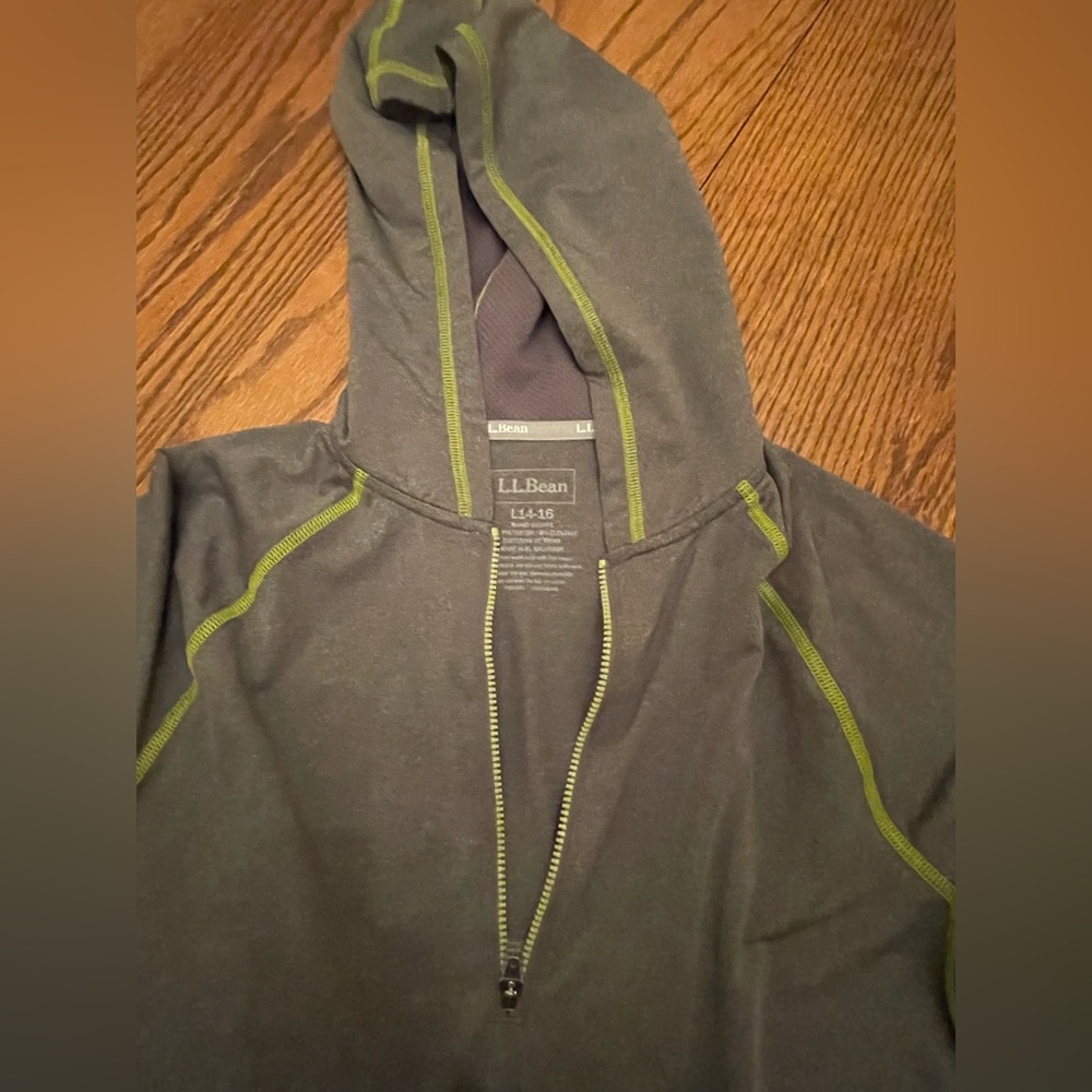 LL Bean 3/4 zip dry wicking hoodie shirt. Boys size 14/16